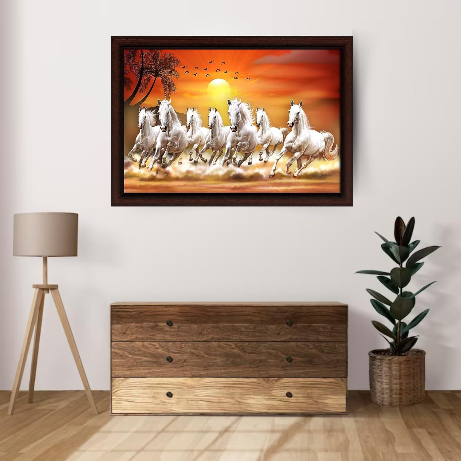 Masstone Seven Horses Vastu Painting With Frame | Seven Running Horses With Sunrise Vastu Painting (35X50 Cm) | Seven Horses Vas
